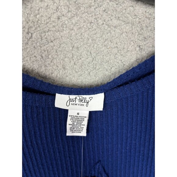 Just Polly Juniors' Cozy Star Patch  Knit Ribbed Blue  Long Sleeve Top Small NWT - Picture 6 of 8